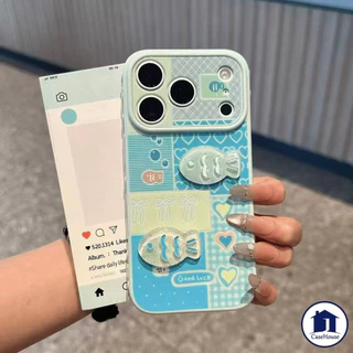 สำหรับ IPhone 16 7 8 15 Plus XR X XS Max Air 17 12 15 13 16 14 Proเคสหัวใจฟอง ตุ๊กตาปลาน่ารัก พร้อมตุ๊กตา สไตล์ฮิต