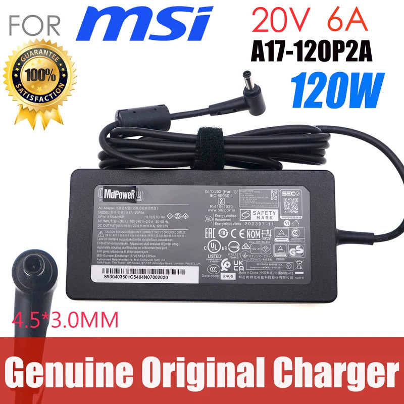 Chicony 20V 6A 120W ของแท้ AC Power Adapter Charger A17-120P2A สําหรับ MSI GF63 บาง 11SC-430CA 10SC-