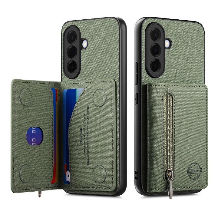 ซิปแม่เหล็ก RFID Blocking กระเป๋าสตางค์สําหรับ Samsung A57 Galaxy A27 A37 ขาตั้งกันกระแทกหรูหราด้านหลังกรณี