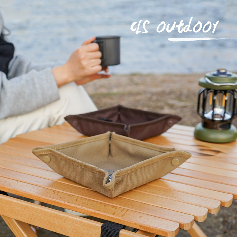CLS Camping Storage ถาดกล่องเก็บเดินทาง Camping แบบพกพาพับ Square Sundries ถาดจัดเก็บ Camping Storag