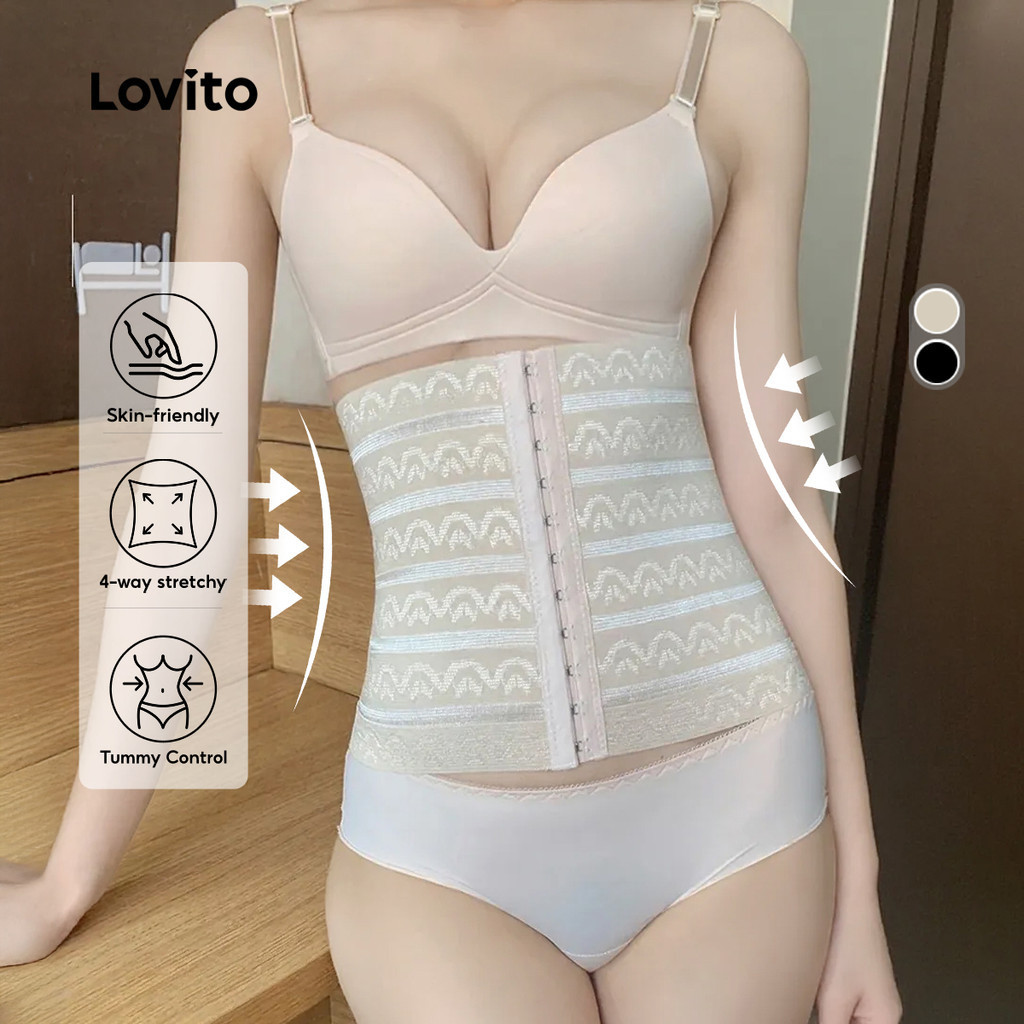Lovito ชุดกระชับรูปร่างแบบสบาย ผีกรูดขั้วปุ่มหน้า ที่สะดือ ควบคุมหน้าท้อง สำหรับผู้หญิง LNE141098
