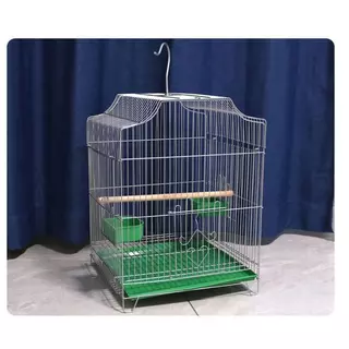 กรงนกขนาดใหญ่พิเศษ 33x30x44 ซม. ทรงสี่เหลี่ยมสีเงิน แขวนได้ เหมาะนกแก้ว นกขนาดกลาง-ใหญ่