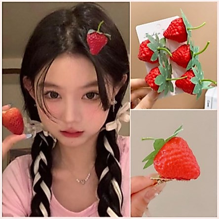XINYIA2 กิ๊บติดผม ลายผลไม้ สตรอเบอร์รี่ 3D ขนาดเล็ก น่ารัก