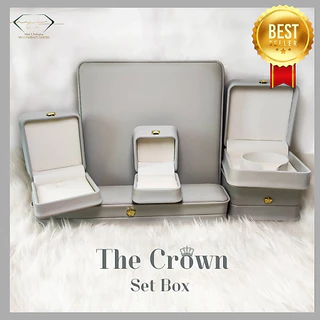 กล่องใส่เครื่องประดับสีเทา Crown Collection งานสุดหรู หุ้มหนัง PU วาววับ กล่องเครื่องประดับมงกุฎ