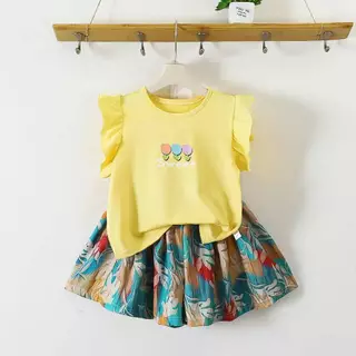 พร้อมส่ง 🎈🎈ชุดเซ็ท เด็กผู้หญิง เสื้อแขนระบาย+กางเกงขาสั้น แฟชั่นสไตล์หวานๆ🎈