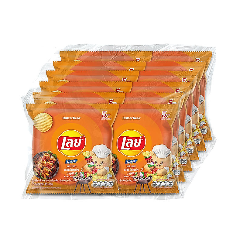 เลย์ ร็อค มันฝรั่งแท้ทอดกรอบ รสเอ็กซ์ตร้าบาร์บีคิว 13 ก. x 12 (LAY'S Rock Potato Chips Extra BBQ 13 g x 12)