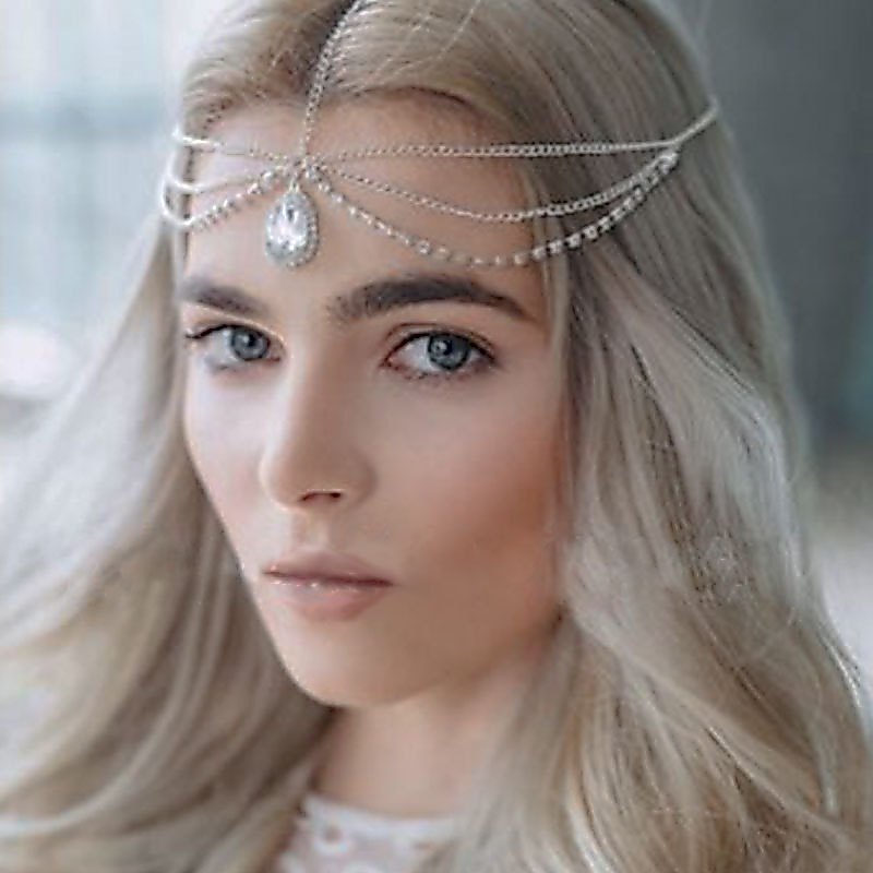 คริสตัลหน้าผากสร้อยคอผู้หญิงคริสตัลพู่ผมโซ่ Tiara Water Drop ผม HBB Bohemian คริสตัล Rhinestone 水眉饰 