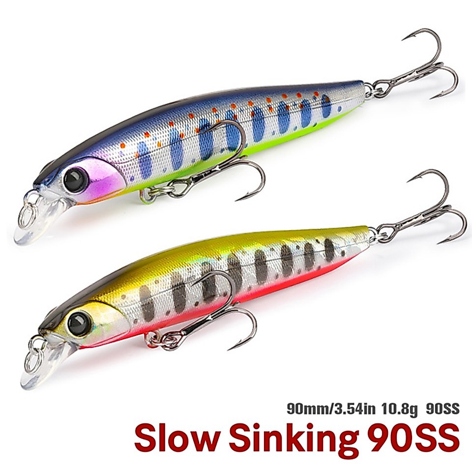 DW103 90SS ตื้นช่วงช้า Sinking Minnow Fishing Lure 90 มม. 10.8g Movement Center Of Gravity ประดิษฐ์ Hard เหยื่อ