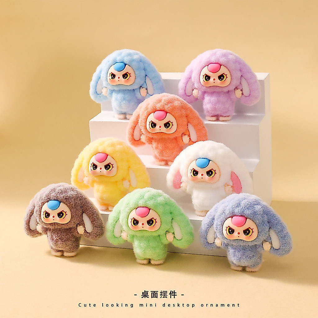 การ์ตูน การ์ตูน babythree กล่องปริศนา Flocking ตุ๊กตาสามปีตุ๊กตาน่ารัก diy Mystery กระเป๋าเดสก์ท็อปตกแต่งเครื่องประดับขนาดเล็ก