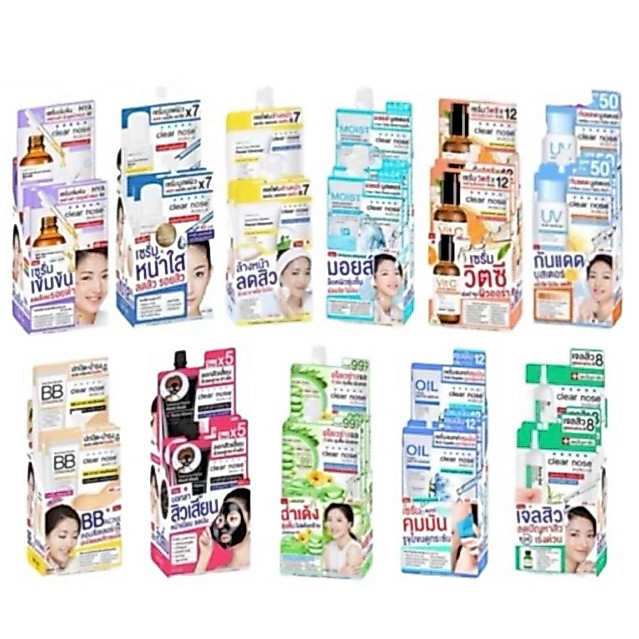 [ยกกล่อง x 6ซอง] Clear Nose เคลียร์โนส มอยส์/กันแดด/เซรั่ม/เจลสิว/บีบี/ลอกสิว/โฟมล้างหน้า/ไวท์บอดี้
