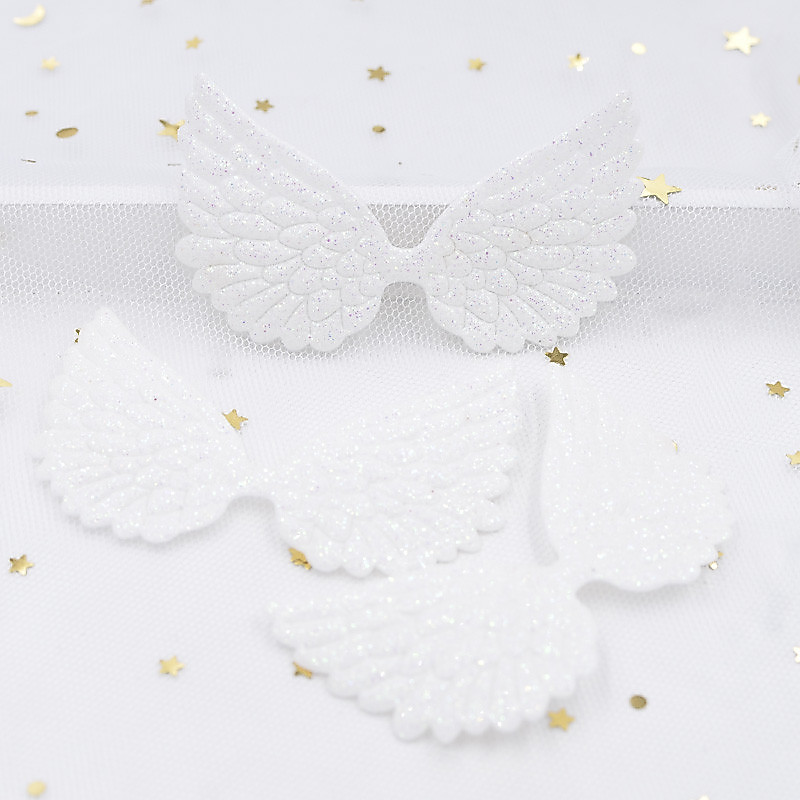20 ชิ้น 74*43 มิลลิเมตรสีขาว Angel Wing Appliques ด้านเดียว Glitter ผง Fairy Wing แพทช์ DIY Headwear Bowknot Bow Tie Decor