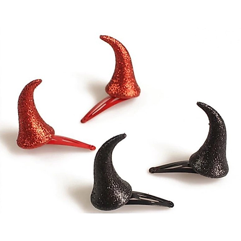 กิ๊บติดผม เขาปีศาจ กลิตเตอร์ กิ๊บฮาโลวีน ฮาโลวีน สีดำ สีแดง Halloween Devil Demon Glitter Black Red Horns Horn Hair Clip