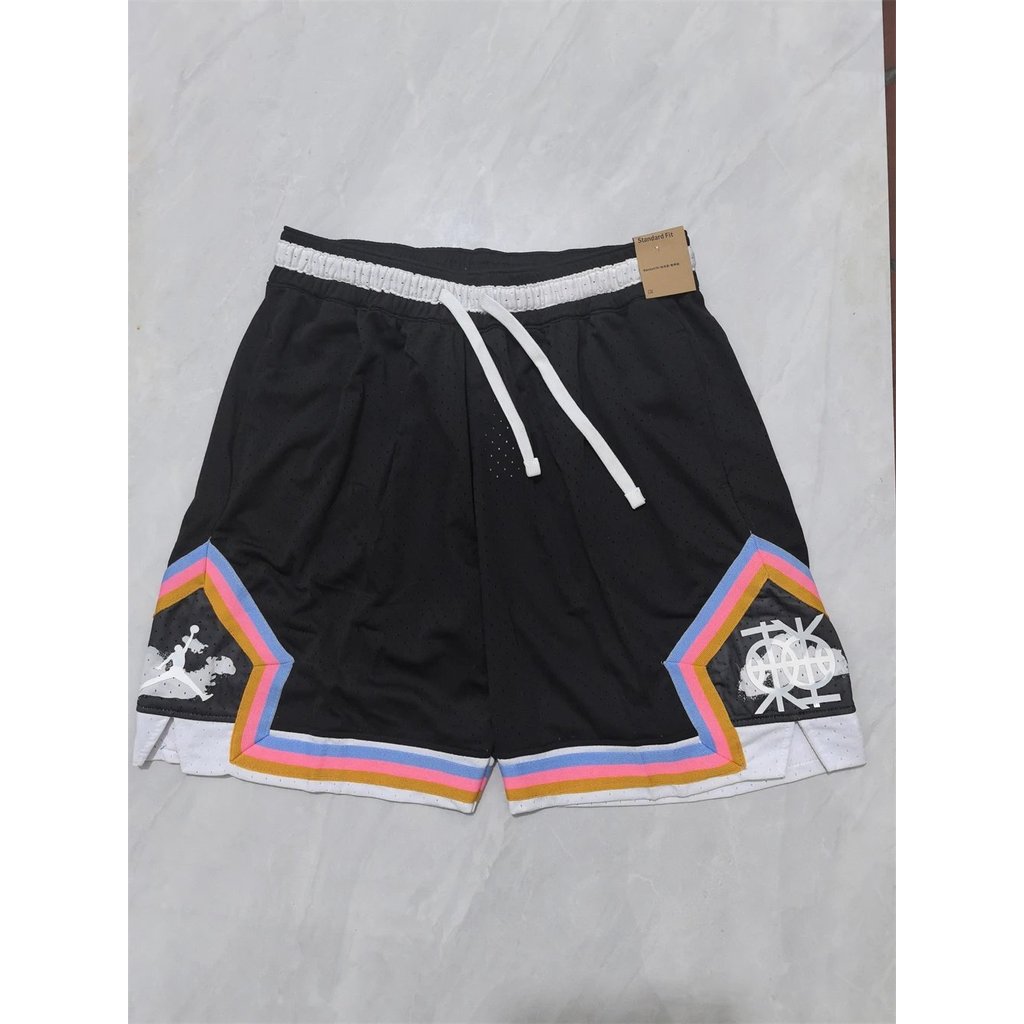 JORDAN A-24 Sunset East Single Ball กางเกงสีดําผู้ชาย Breathable บาสเกตบอลกางเกงขาสั้น Quick-Drying 