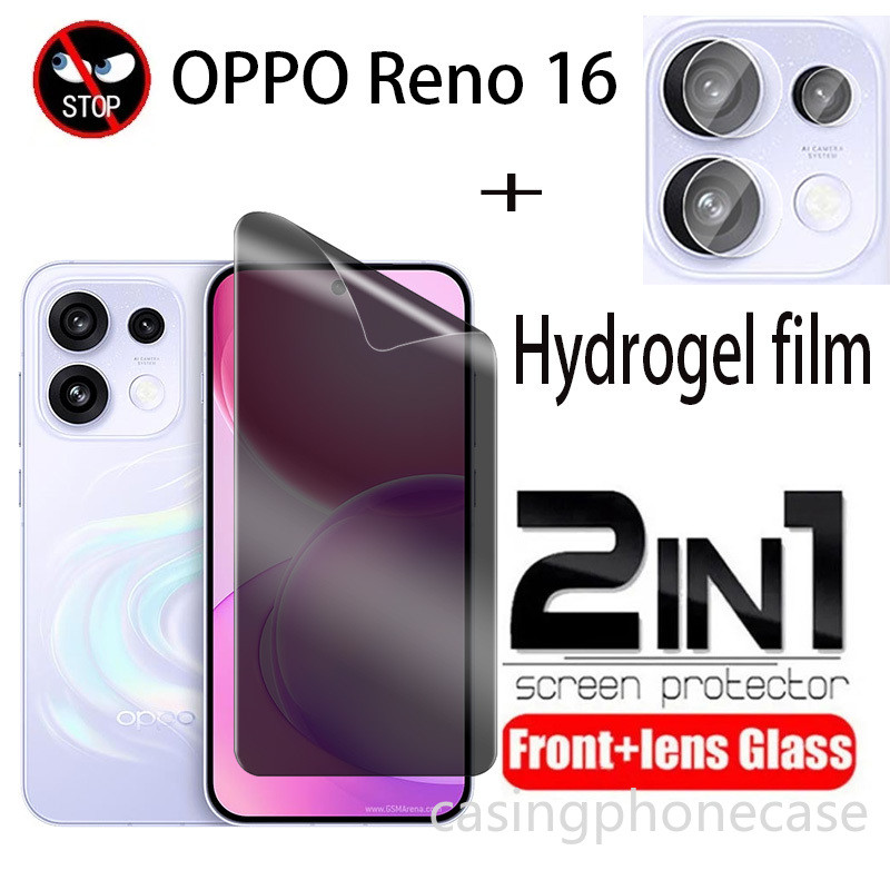 2in1 ฟิล์มไฮโดรเจลความเป็นส่วนตัวตัวป้องกันหน้าจอกล้องสําหรับ ﻿ OPPO Reno 16 16Pro 16F Pro F5G 2026 Full Cover Anti Peep เลนส์ด้านหน้าฟิล์มป้องกัน Ultra Slim Anti Scratch