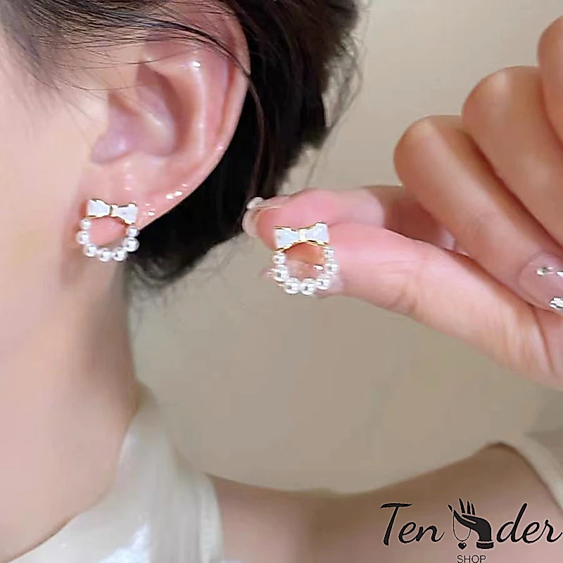 COD-ส่งเร็วจากไทย🎀 ต่างหู ประดับโบว์ ประดับไข่มุก เกาหลี หวาน ไม่ทําให้แพ้ง่าย สำหรับผู้หญิง เครื่องประดับแฟชั่น-Ten