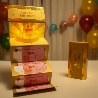 ของขวัญวันเกิดกล่องเงินสดดึงกล่องเซอร์ไพรส์ DIY เพลงแสง Popup เค้กผู้ถือเงิน Party ของขวัญ