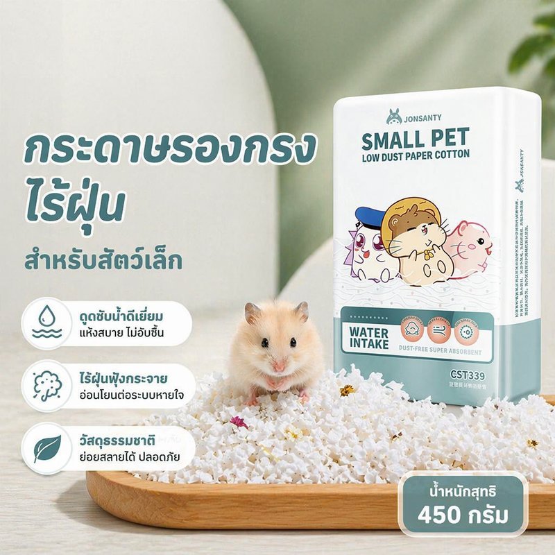 กระดาษรองกรงหนูแฮมสเตอร์ รองกรงสัตว์เลี้ยง ไม่ก่อฝุ่น ซึมซับน้ำดี กลิ่นหอม ดับกลิ่น 450 กรัม