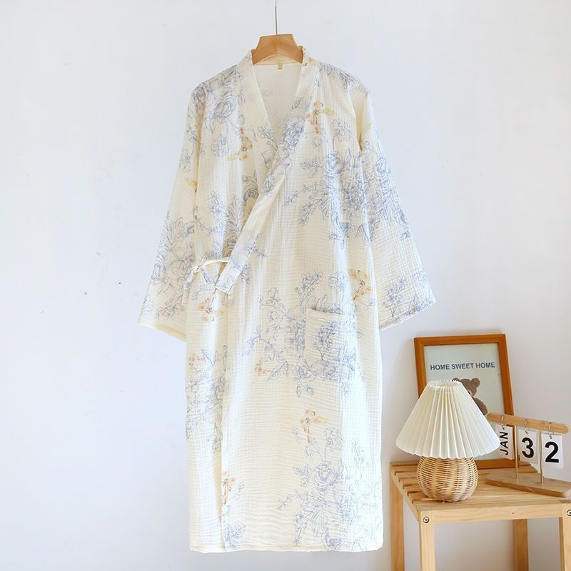 Double-Layer Cotton Gauze Gauze เสื้อคลุมอาบน้ําฤดูใบไม้ผลิฤดูใบไม้ร่วง 2025 Mountain Water Painting