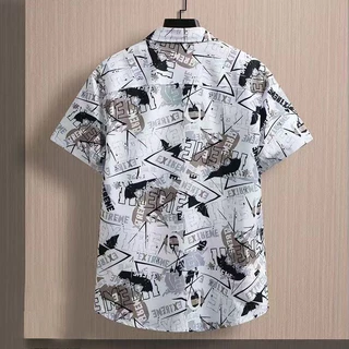 เสื้อดำคอปก เสื้อเชิ้ตแขนสั้นผู้ชาย พิมพ์ลาย 100% Polyester Dimension M-3XL