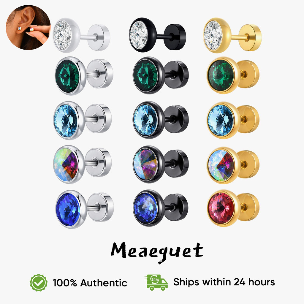 ต่างหูเพทายสีเขียว ดำ และทองเงิน ผลิตจากสแตนเลส สวมใส่ง่าย ปลอดภัยสำหรับทั้งชายและหญิง