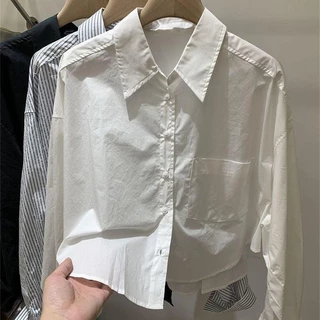 Chili Koko เสื้อเชิ้ตลำลองสำหรับผู้หญิง ดีไซน์เก๋ไก๋ เสื้อเชิ้ตลายทางแขนยาวสไตล์เกาหลีสำหรับฤดูใบไม้ร่วง w643