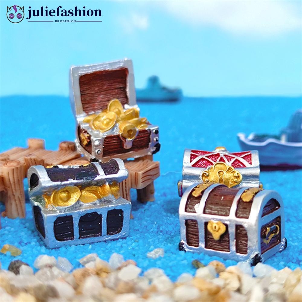 JULIEFASHION Treasure Chest Box Creative Fish Tank Aquarium ตกแต่ง Microlandscape Treasure กล่องเครื่องประดับเรซิ่นหัตถกรรม I9Z3