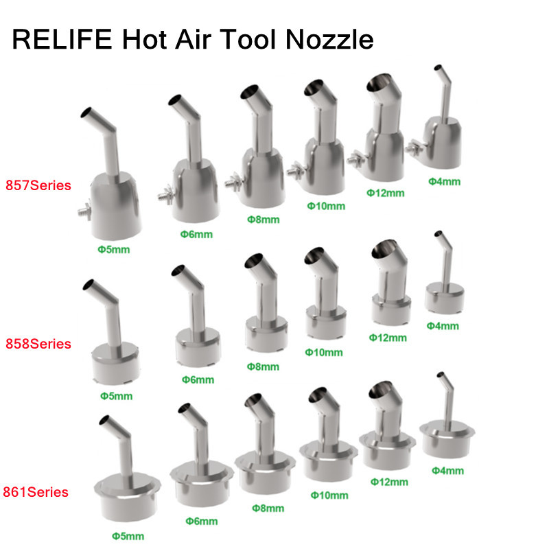RELIFE 861/857/858 Series หัวฉีดลมร้อน 45 องศาโค้งมุมเชื่อมหัวฉีด Hot Air Rework Station หัวฉีด 4/5/6/8/10/12 มม.Hea