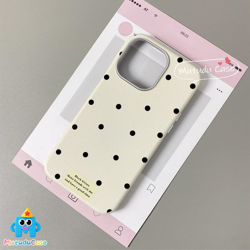 เคสไอโฟน 16 สำหรับIPhone 11 15 13 16 14 12 Pro Max 15 16 7 8 Plus XR XS X เคสหนังนิ่มลายจุดคลื่นใหญ่สีดำเรียบง่ายแฟชั่น