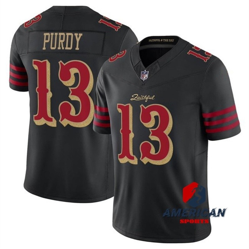 Mens San Francisco 49ers Brock Purdy Black 2025 FUSE เสื้อฟุตบอลอเมริกันมีจํานวนจํากัด