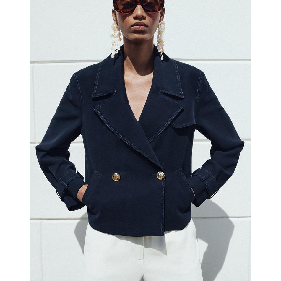 ZA Lapel Long Sleeve Wanted Line Decoration Commuter Short Jacket 3588885 - รูปที่ 3