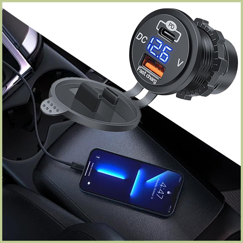 Car Port Charger Rapid Phone Charger Pd/Qc แบบพกพาโวลต์มิเตอร์ Outlet สําหรับ Travel Road Trip Campi