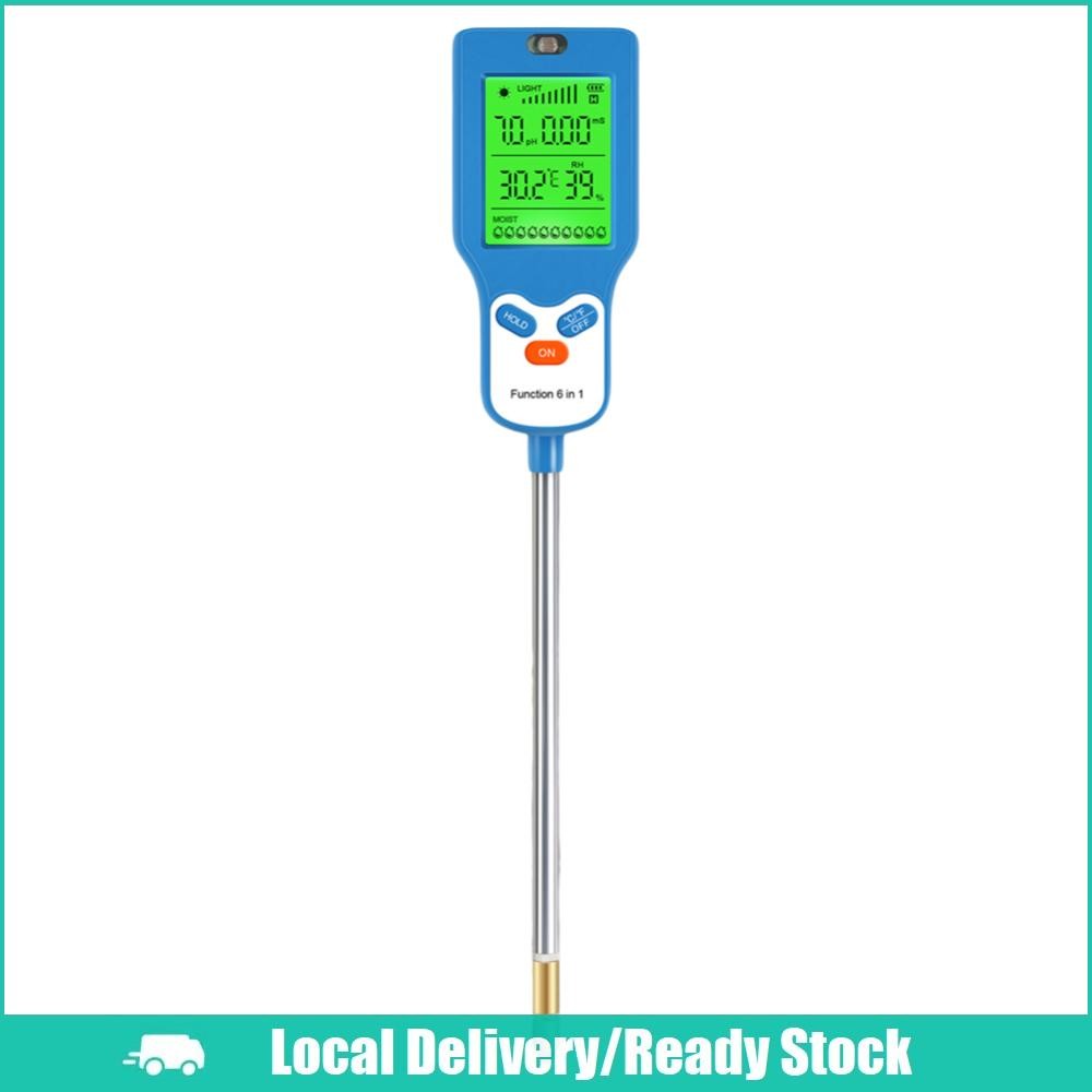 [จัดส่งในพื้นที่] 6-in-1 Digital Soil Tester Fertility/Temp/Moisture/Sunlight/Hummidity/PH Meter Garden Soli Analyzer สําหรับสวนฟาร์มสนามหญ้าและพืชในร่มกลางแจ้ง