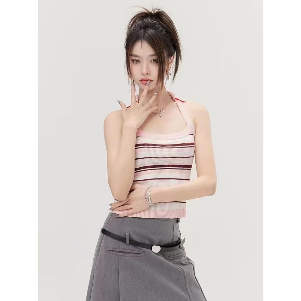 เสื้อhalterกันแดดน่ารัก สไตล์ใหม่ฤดูร้อน Lapel Halter I Bet LZL4