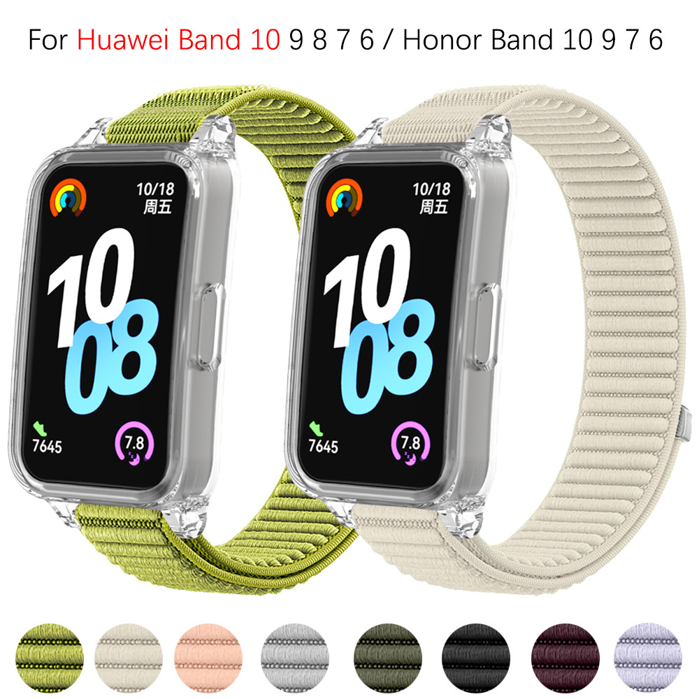 ทอไนลอนสําหรับHuawei Band 11 11pro 10 9 8 7 6 Proสร้อยข้อมือสําหรับHonor Band 10 9 7 6 Velcroกีฬาสายรัดข้อมือ