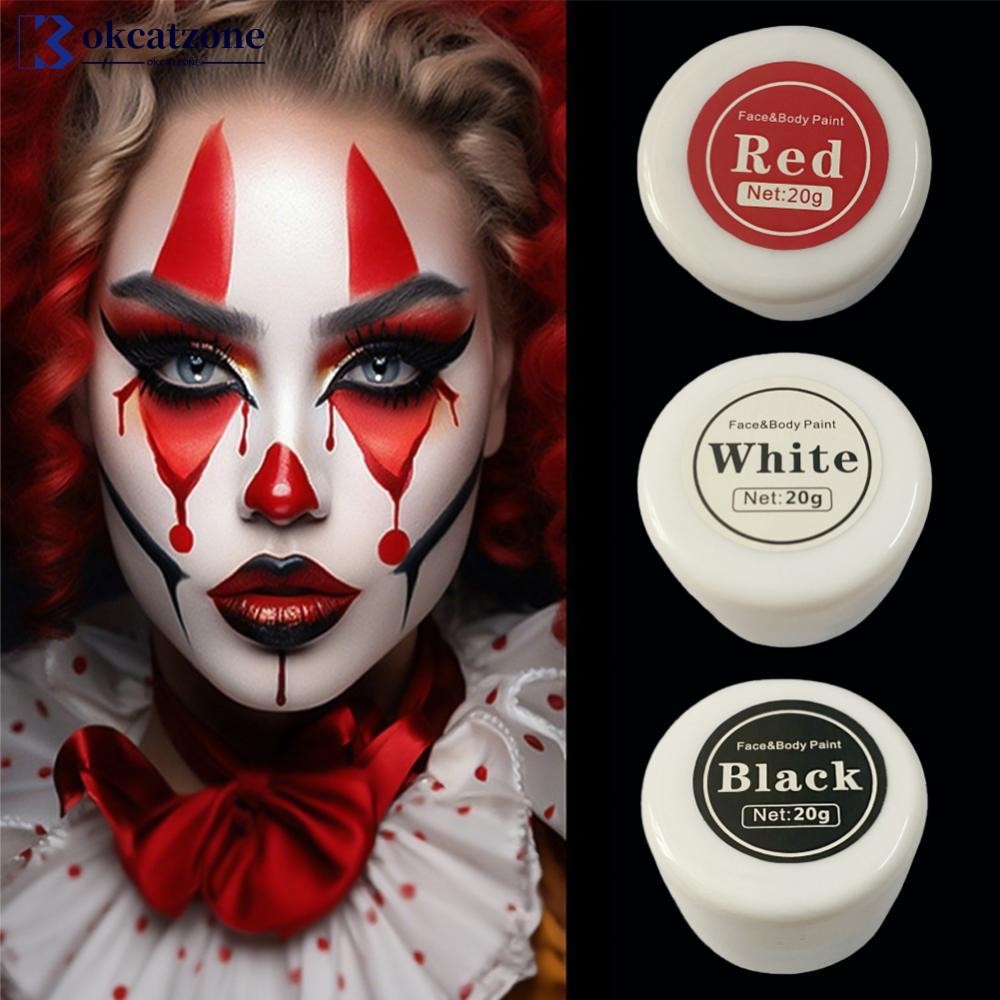 OKCATZONE Oil Face Paint Body Paint ล้อแต่งหน้าสีขาวสีดําสีแดงภาพวาดเทคนิคพิเศษแต่งหน้าสําหรับเด็กสํ
