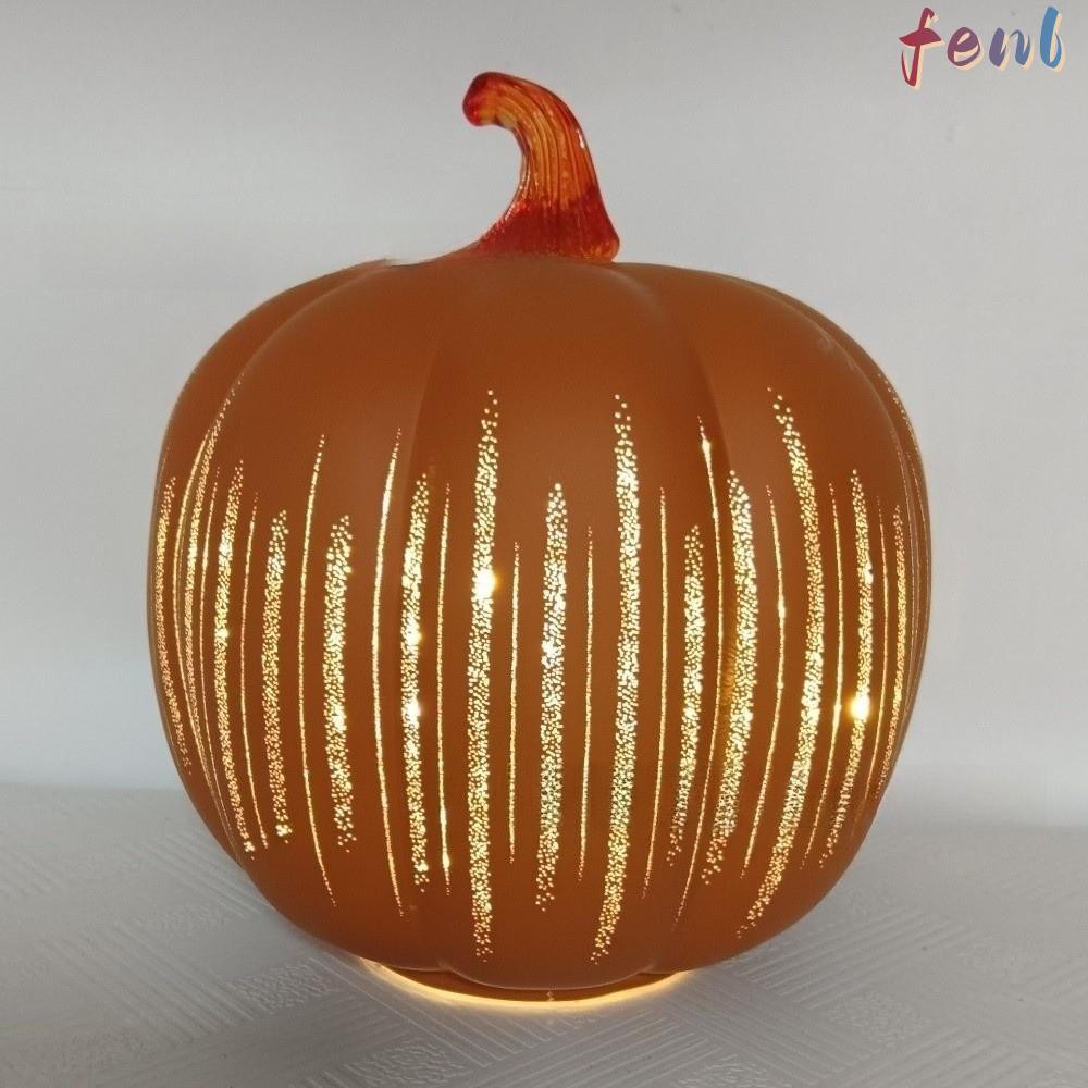 FENL Twinkle Light Pumpkins, Dimmable Sparkling LED Light Pumpkins, Timer Lighted Glass Material Sta