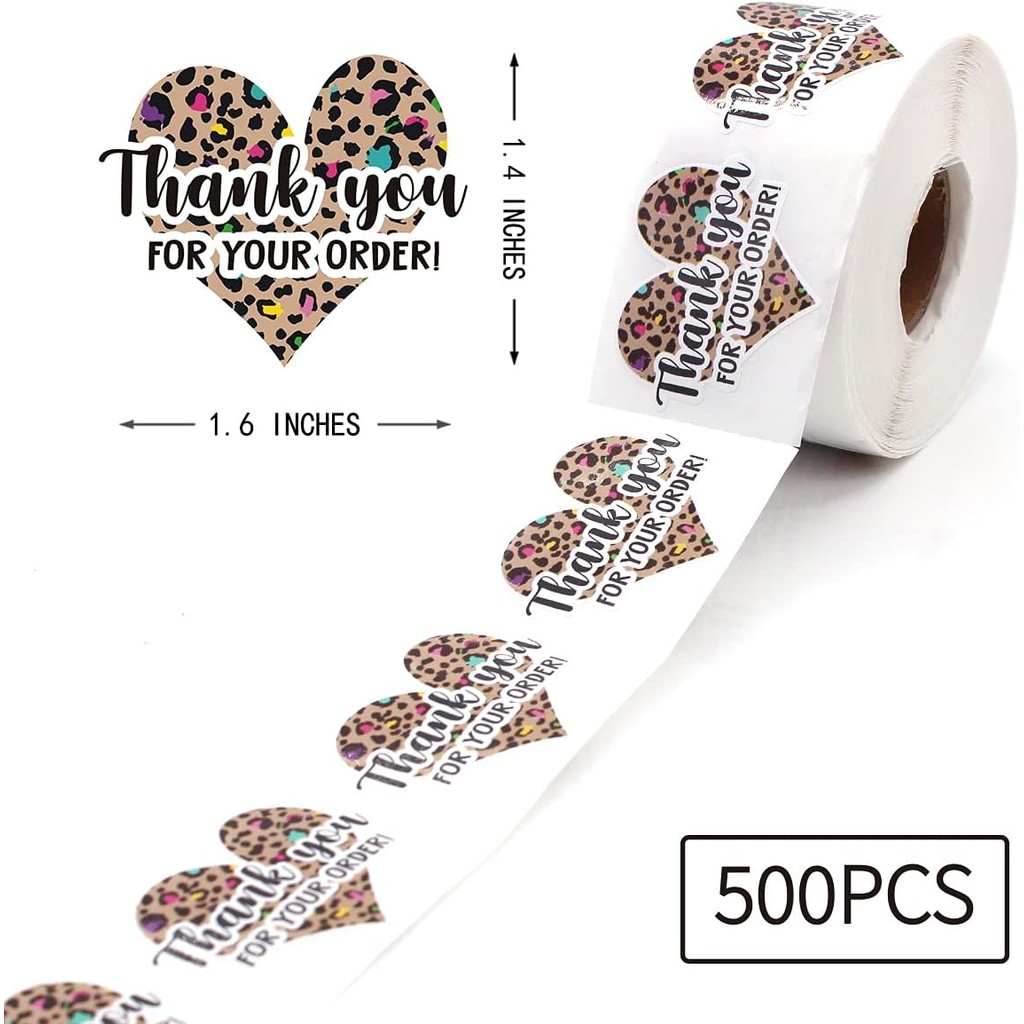 Littlefa 1.5 Thank You for Your Order with Leopard Print Love Stickers, Thank You, Small Business St