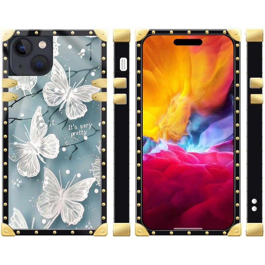 ใช้งานร่วมกับ iPhone 15 Case (6.1 in),Hollow Butterfly Gold Luxury Soft TPU Hard PC กลับกันกระแทกสาว