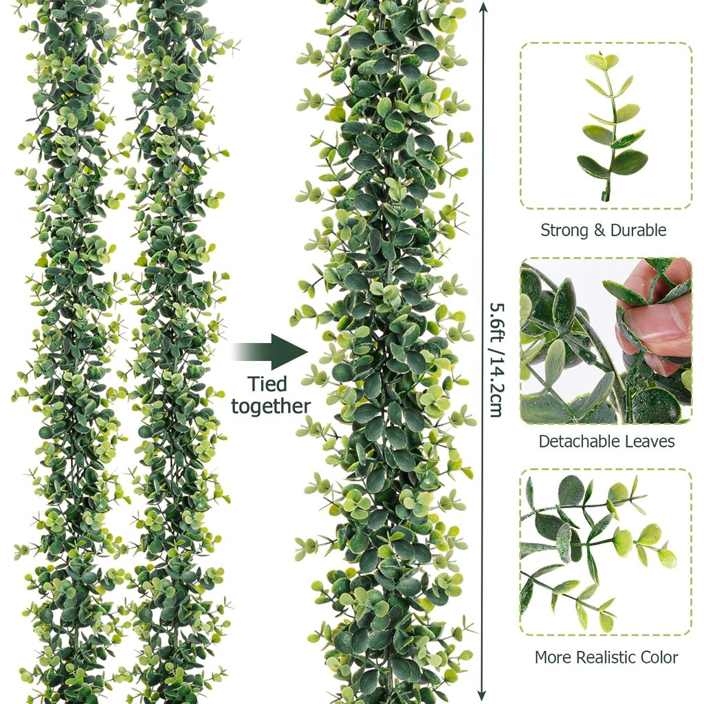 Vines Faux Greenery Garland ขนาด 5.9 ฟุต สไตล์อโลหิง สำหรับตกแต่งฉากหลังงานแต่งงาน ภายในหรือนอกบ้าน