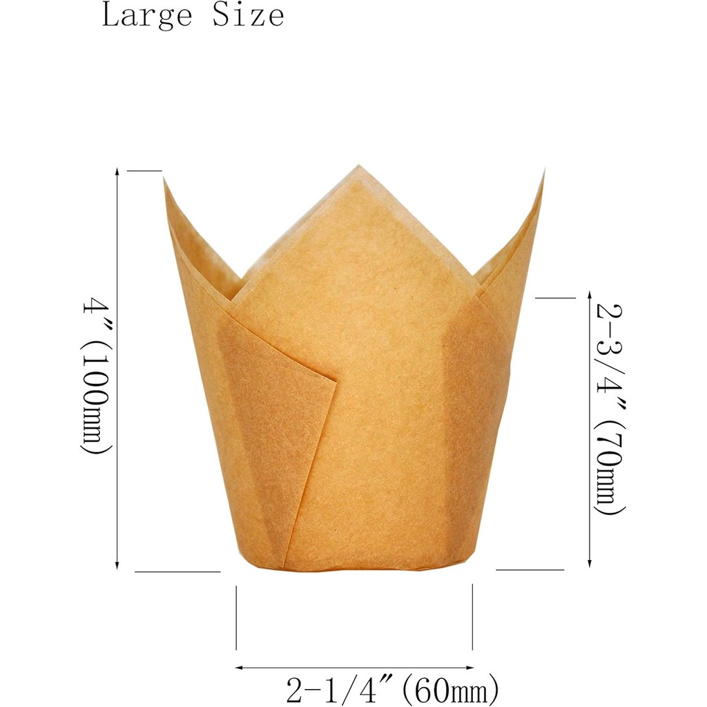 มัฟฟินขนาดใหญ่ กระดาษท่ีต้านทานนํา้มัน ถ้วยคัพเค้กอบขนม 2-1/4" x 4" Natural Tulip Case 125 ชิ้น (ขนา