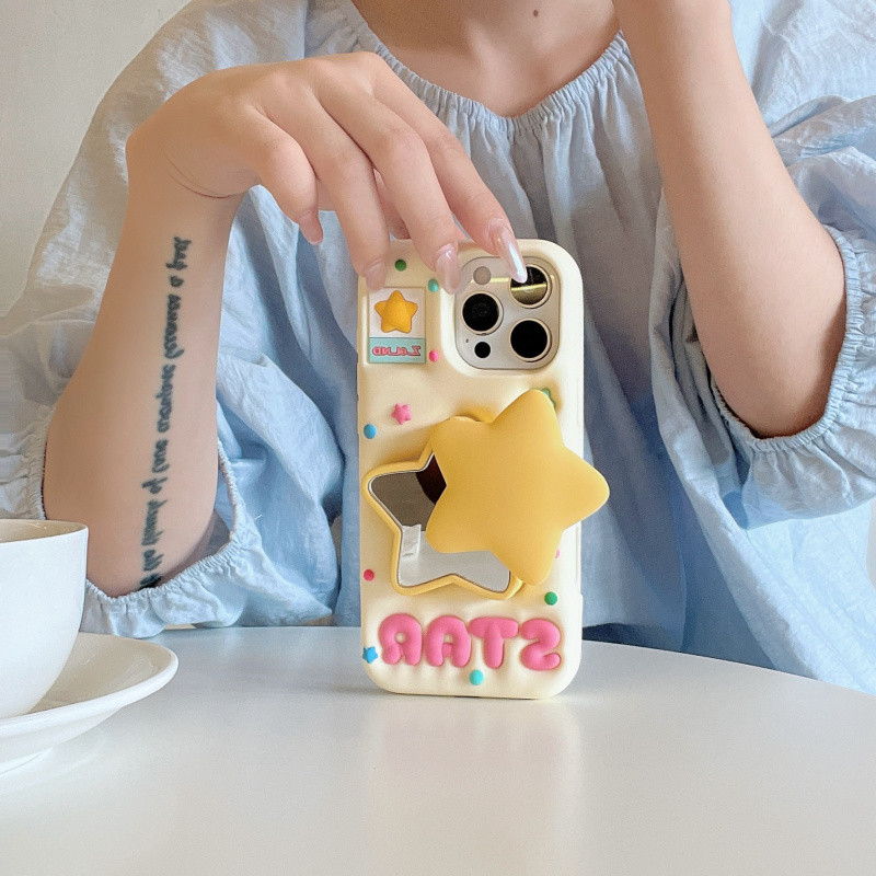 3D telescopic bracket mirror Starซิลิโคนเคสโทรศัพท์สําหรับiPhone 13 14 15 16 17 Pro Maxปลอกซิลิโคนอ่อนนุ่มฝาครอบป้องกันสําหรับiPhone16Promaxกรณี