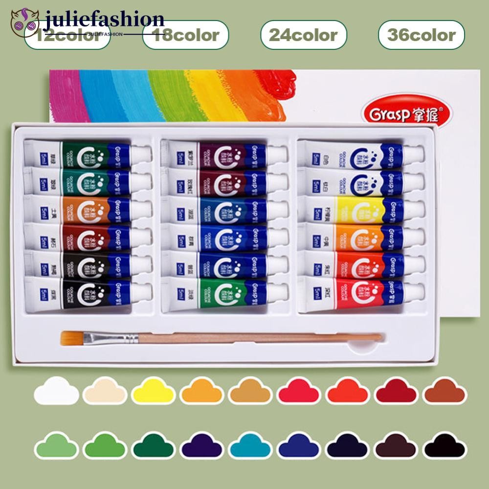 JULIEFASHION 12/24/36colors สีน้ําชุดหลอด Art Academy Gouache Pigment Kit 5ml/หลอดสีน้ําเม็ดสีสําหรั