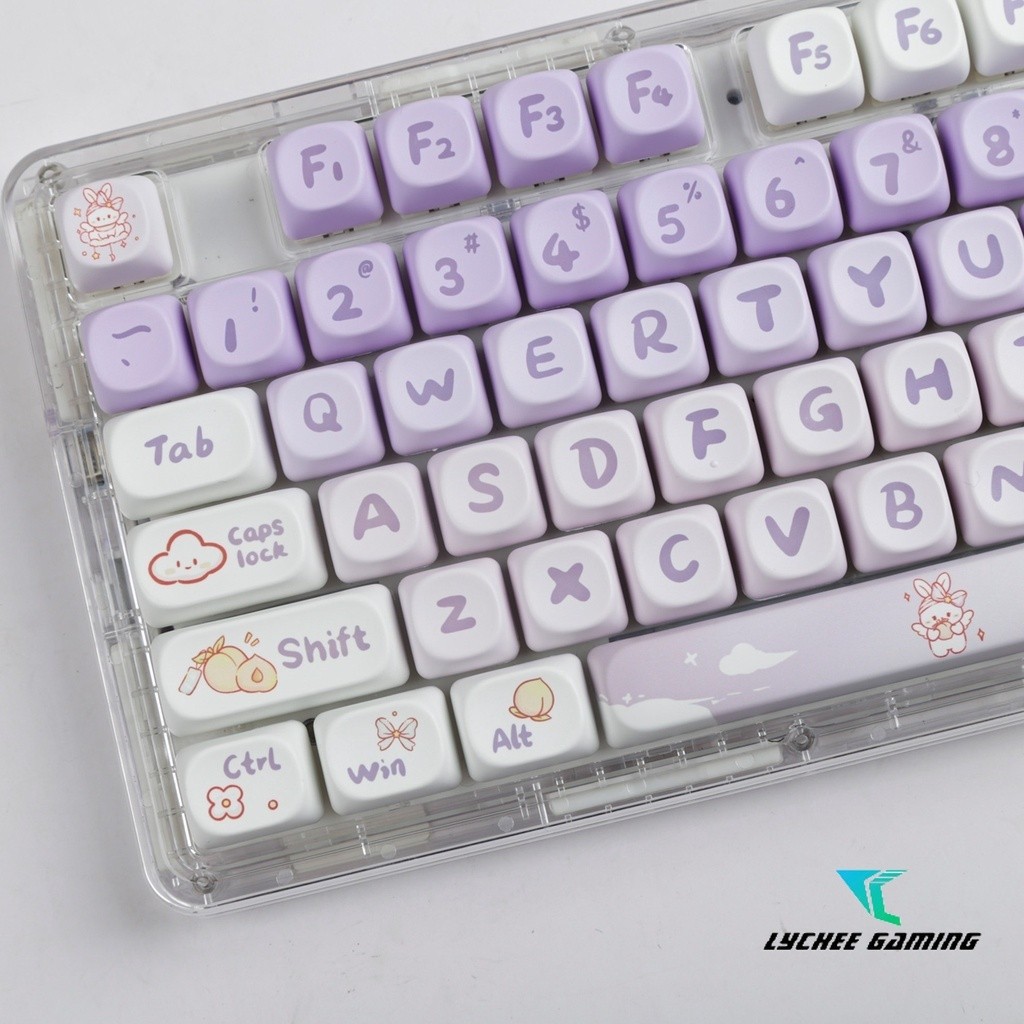 Sub Gradient กระต่ายสีม่วง Keycap น่ารักการ์ตูน MOA ความสูงภาษาอังกฤษตัวอักษรไทย PBT Gradient Keycap