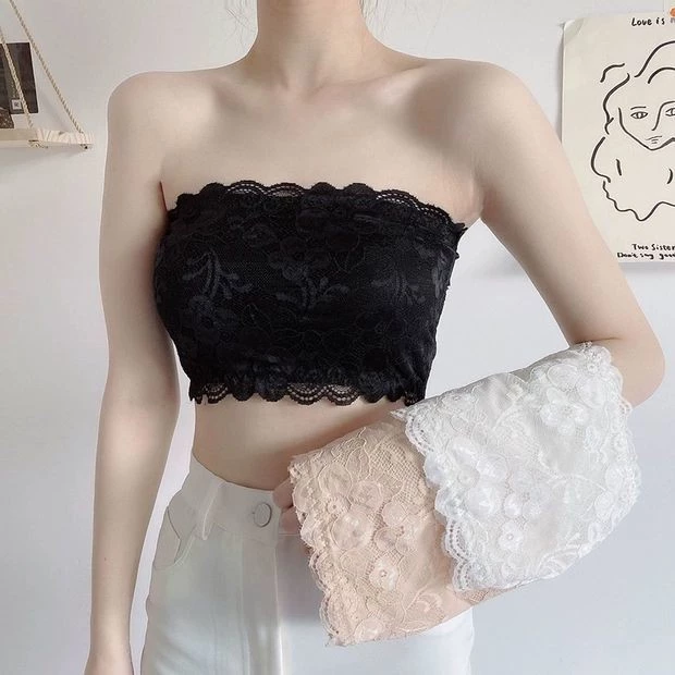 ⭐Bra Queen⭐ไม่มีสายหนัง tube tops braชุดชั้นในที่ไม่มีสายหนังผ้าลูกไม้ระบายอากาศและนุ่ม