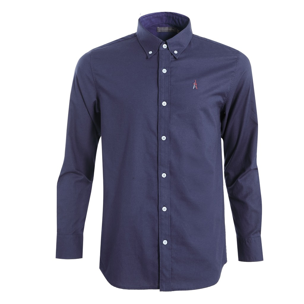 ELLE HOMME เสื้อเชิ้ตแขนยาว สีพื้น ชายโค้ง  สีกรมท่า รุ่น W8B685