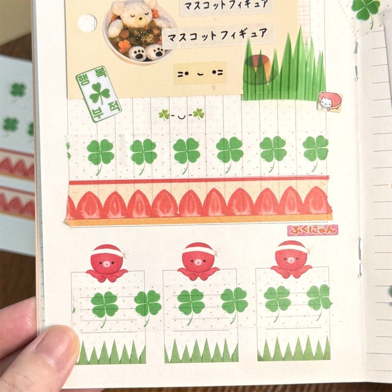 5 เมตร/ม้วนสี่ใบโคลเวอร์สตรอเบอร์รี่สติกเกอร์เทป ทําเอง สมุดภาพของขวัญตกแต่ง - รูปที่ 7