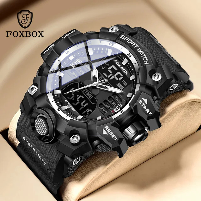 FOXBOX Original Electronic Digital Watch Men Electronic Sport Waterproof LIGE นาฬิกาควอทซ์สําหรับผู้