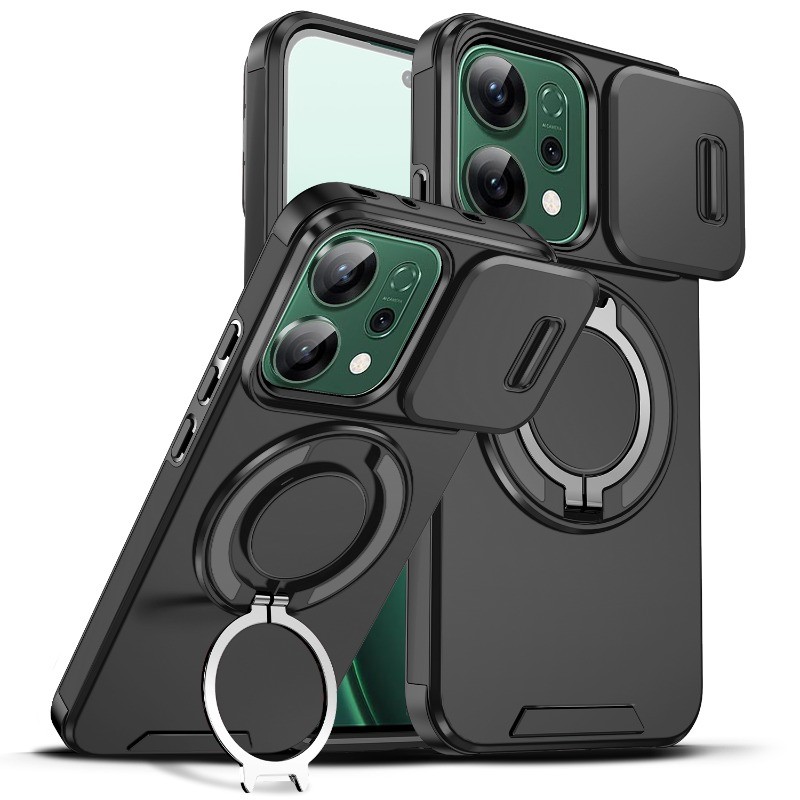 แหวนหมุนผู้ถือเคสโทรศัพท์สําหรับOPPO Reno 14 Pro 14F A5 Pro A5X A80 5G Anti DROPฝาครอบป้องกันแม่เหล็กวงเล็บโลหะเปลือกหน้าต่างบานเลื่อนพร้อมเลนส์
