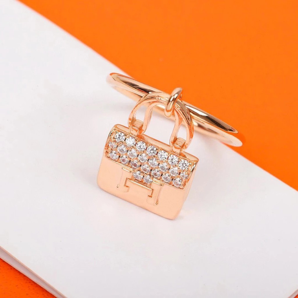 กระเป๋าแหวน Hermes เงินแท้ 925 ชุบทอง และฝังด้วยเพชรคุณภาพสูง
