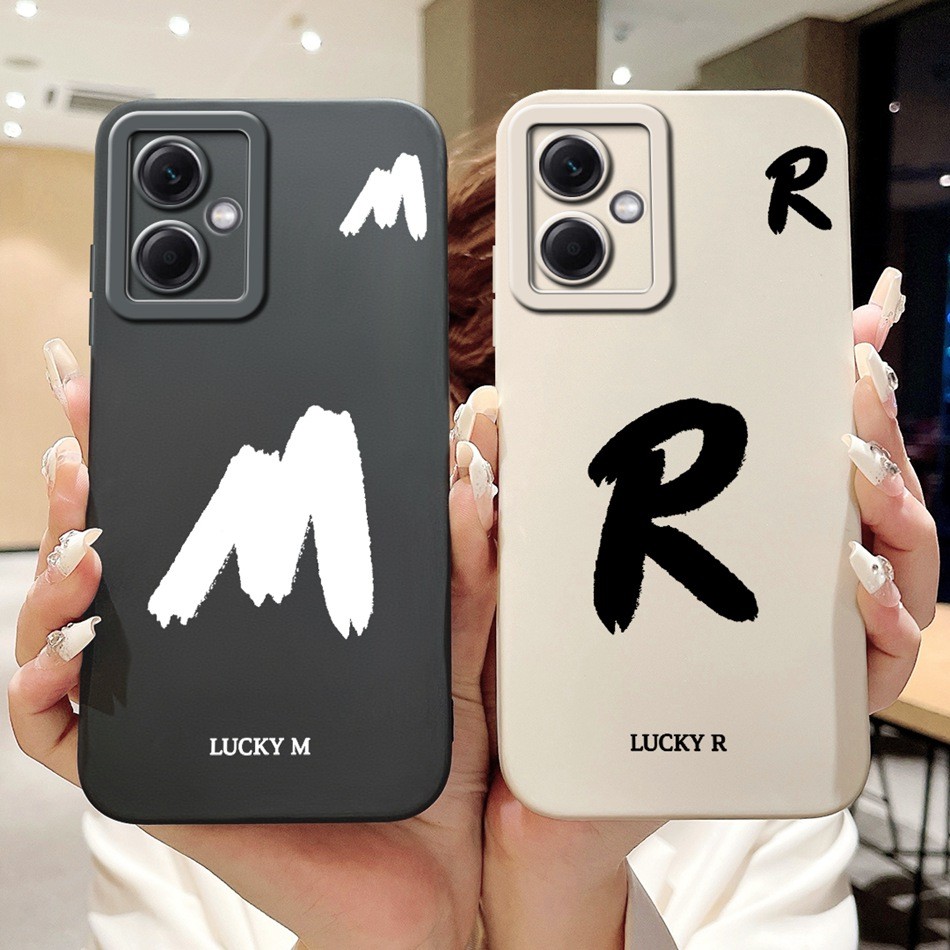สําหรับ Xiaomi Redmi Note 12 5G / Note12 Pro 5G Lucky จดหมายเริ่มต้นเคสโทรศัพท์เลนส์ป้องกันเคสซิลิโคนอ่อนนุ่ม